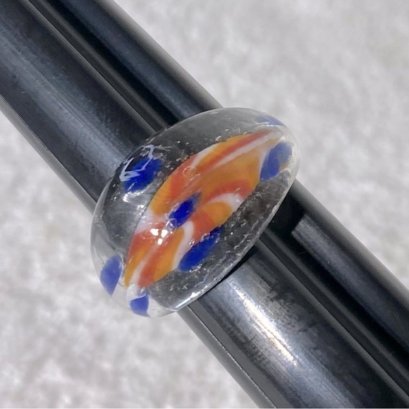 Vintage Art Glass Handmade Red Orange Blue Band Ring - Picture 11 of 11